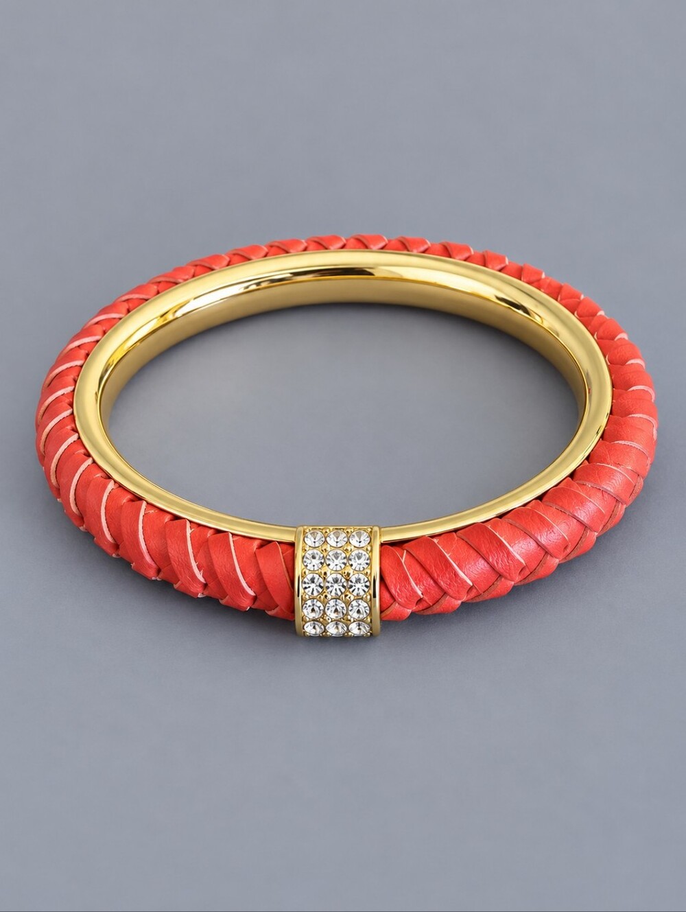 Coral Braided Crystal Paved Bangle Bracelet